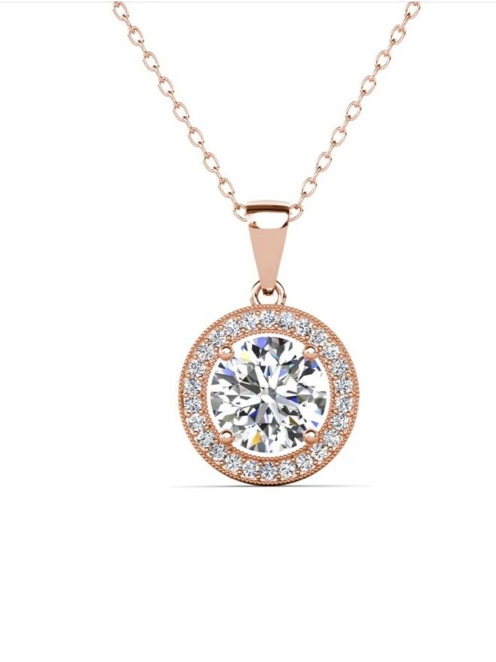 Blake 18K Rose Gold Plated Halo Pendant Necklace w/Simulated Diamond Crystals